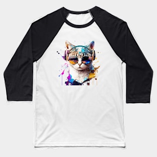 Colorful Cat-Eyed Glasses and Headset Baseball T-Shirt